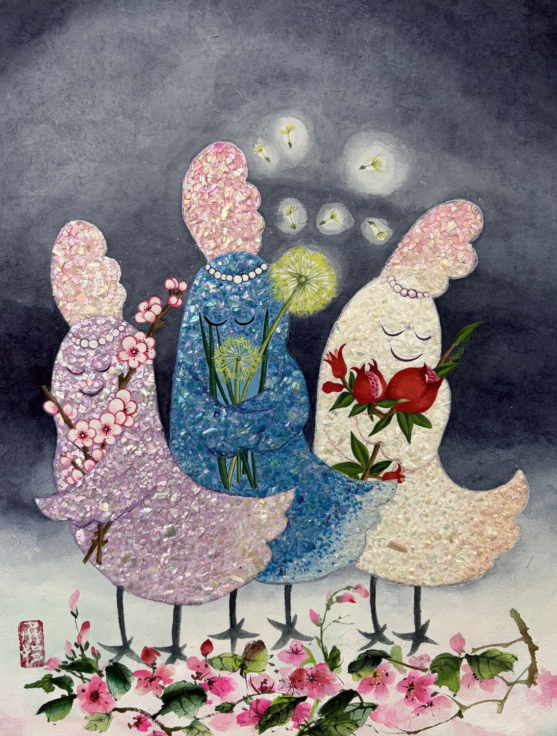 오승연 작 〈음악에 감동 받는 세 마리의 치킨들〉